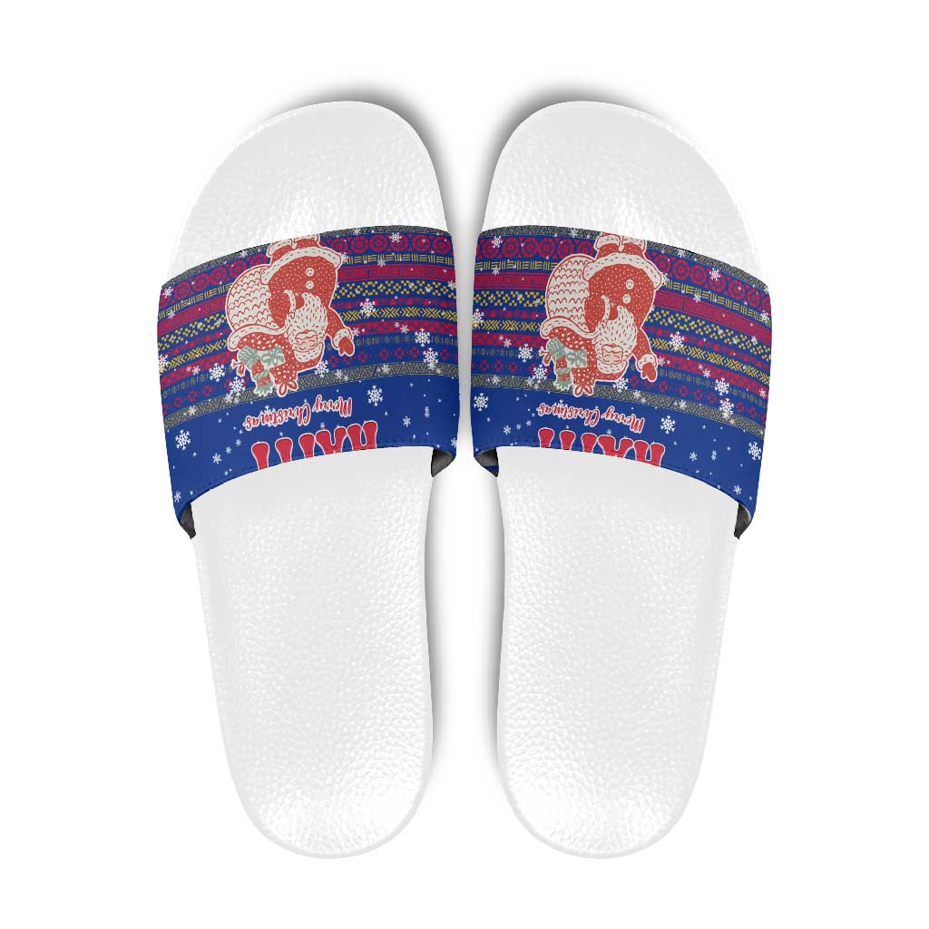 Haiti Christmas Slide Sandals with Blue Red Xmas Santa Snowflake and Map TS04