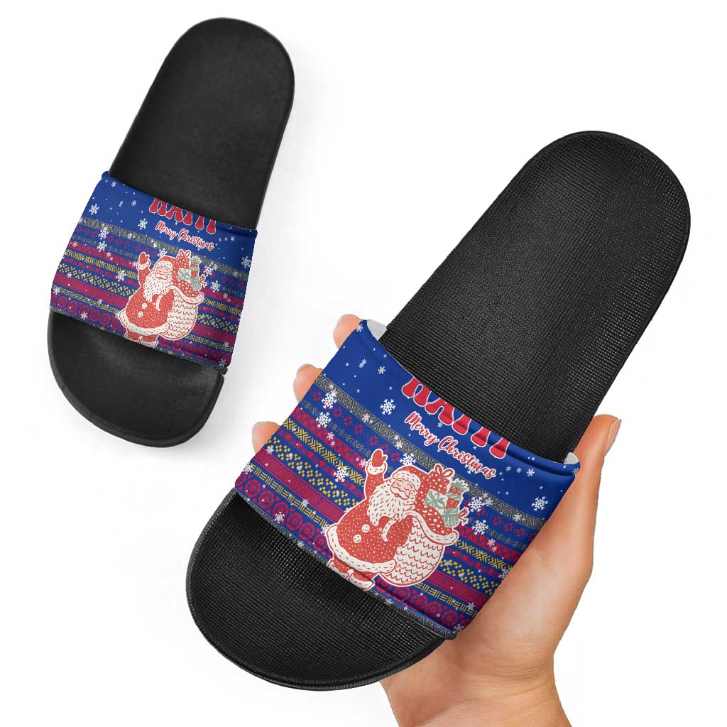 Haiti Christmas Slide Sandals with Blue Red Xmas Santa Snowflake and Map TS04