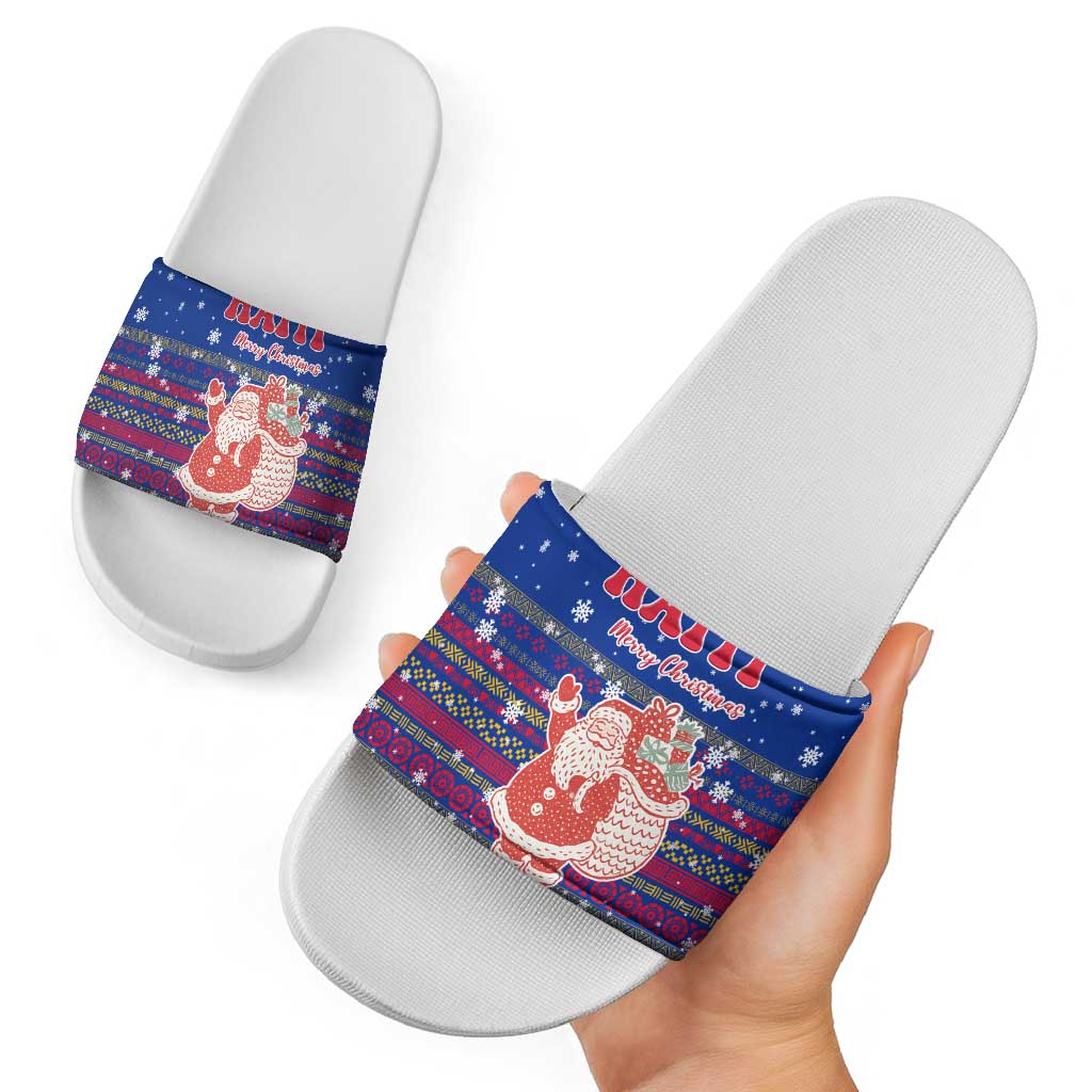 Haiti Christmas Slide Sandals with Blue Red Xmas Santa Snowflake and Map TS04