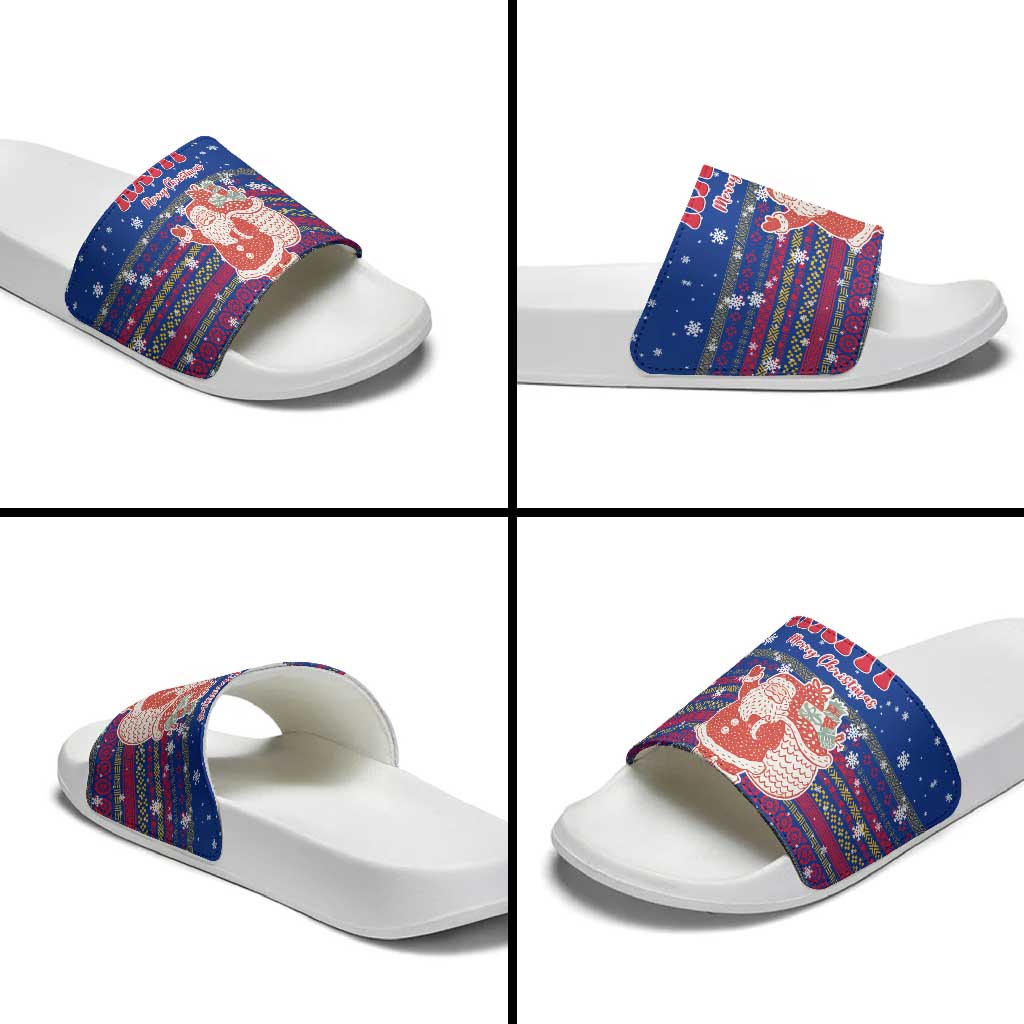 Haiti Christmas Slide Sandals with Blue Red Xmas Santa Snowflake and Map TS04