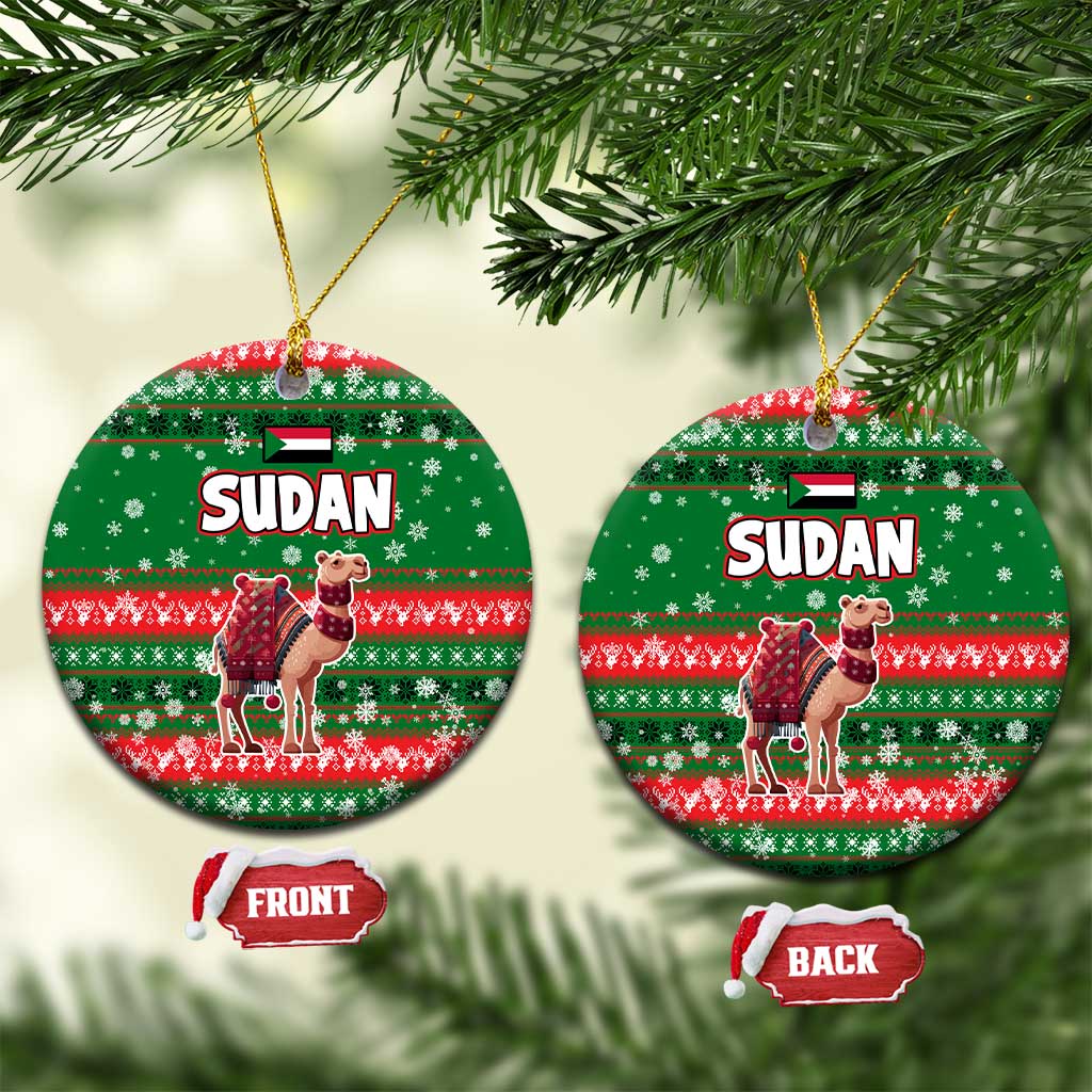 Sudan Christmas Ceramic Ornament with Green Red Xmas Camel Snowflake and Coat of Arms TS04