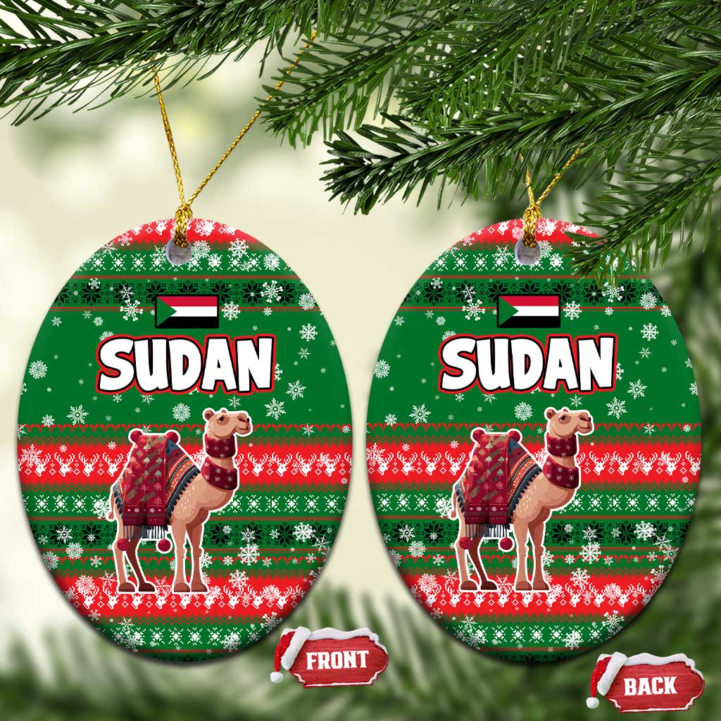 Sudan Christmas Ceramic Ornament with Green Red Xmas Camel Snowflake and Coat of Arms TS04