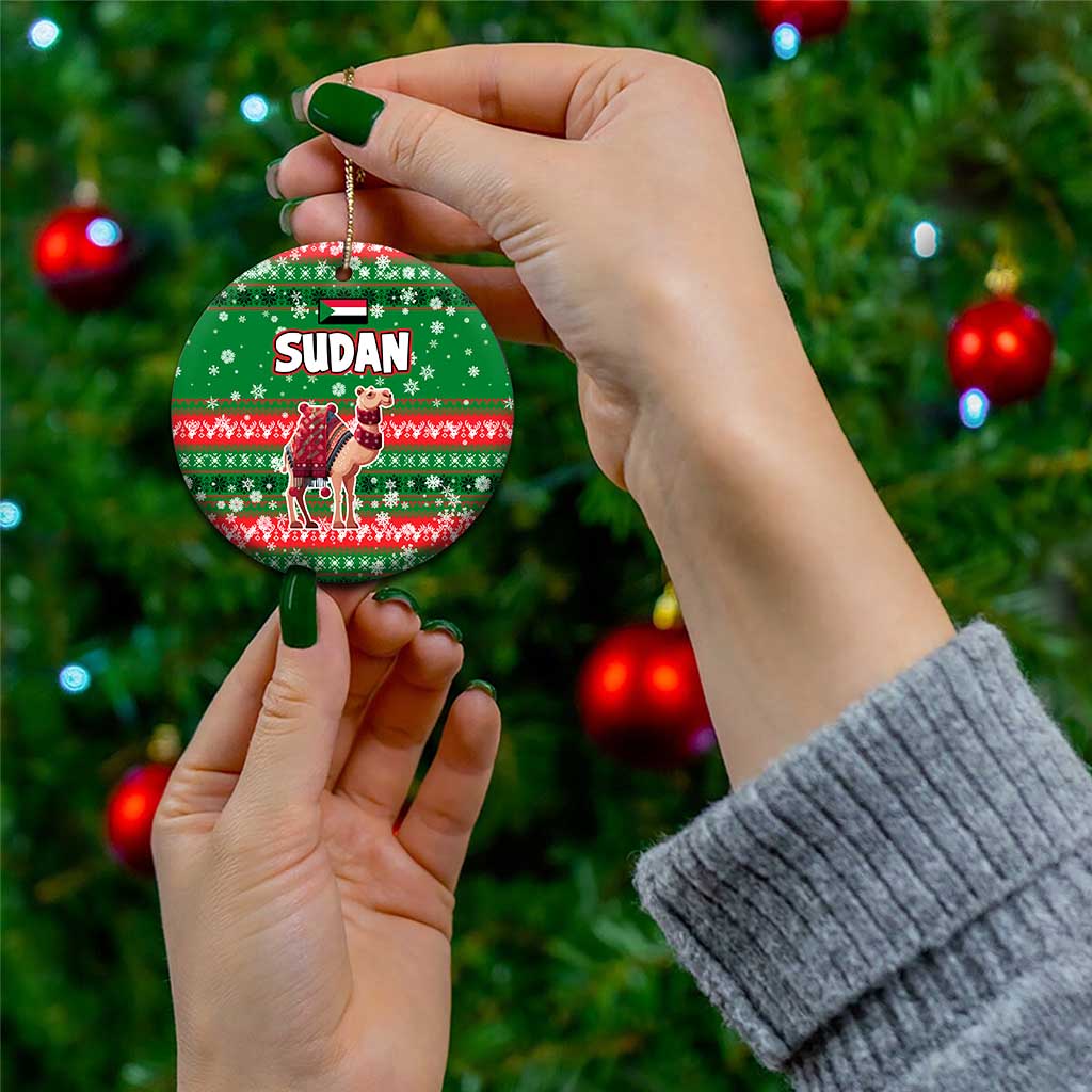 Sudan Christmas Ceramic Ornament with Green Red Xmas Camel Snowflake and Coat of Arms TS04