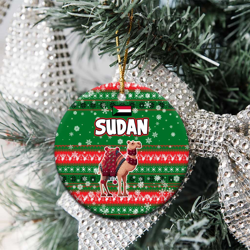 Sudan Christmas Ceramic Ornament with Green Red Xmas Camel Snowflake and Coat of Arms TS04
