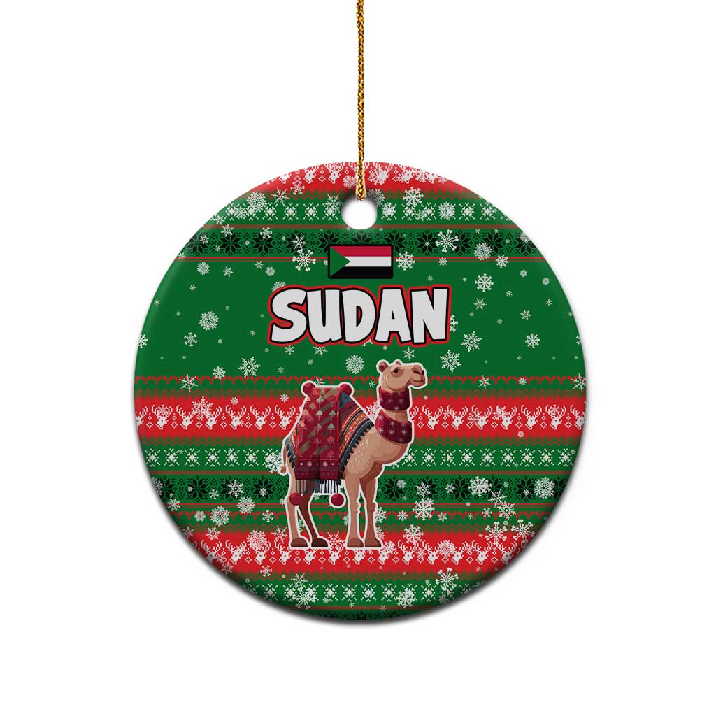Sudan Christmas Ceramic Ornament with Green Red Xmas Camel Snowflake and Coat of Arms TS04