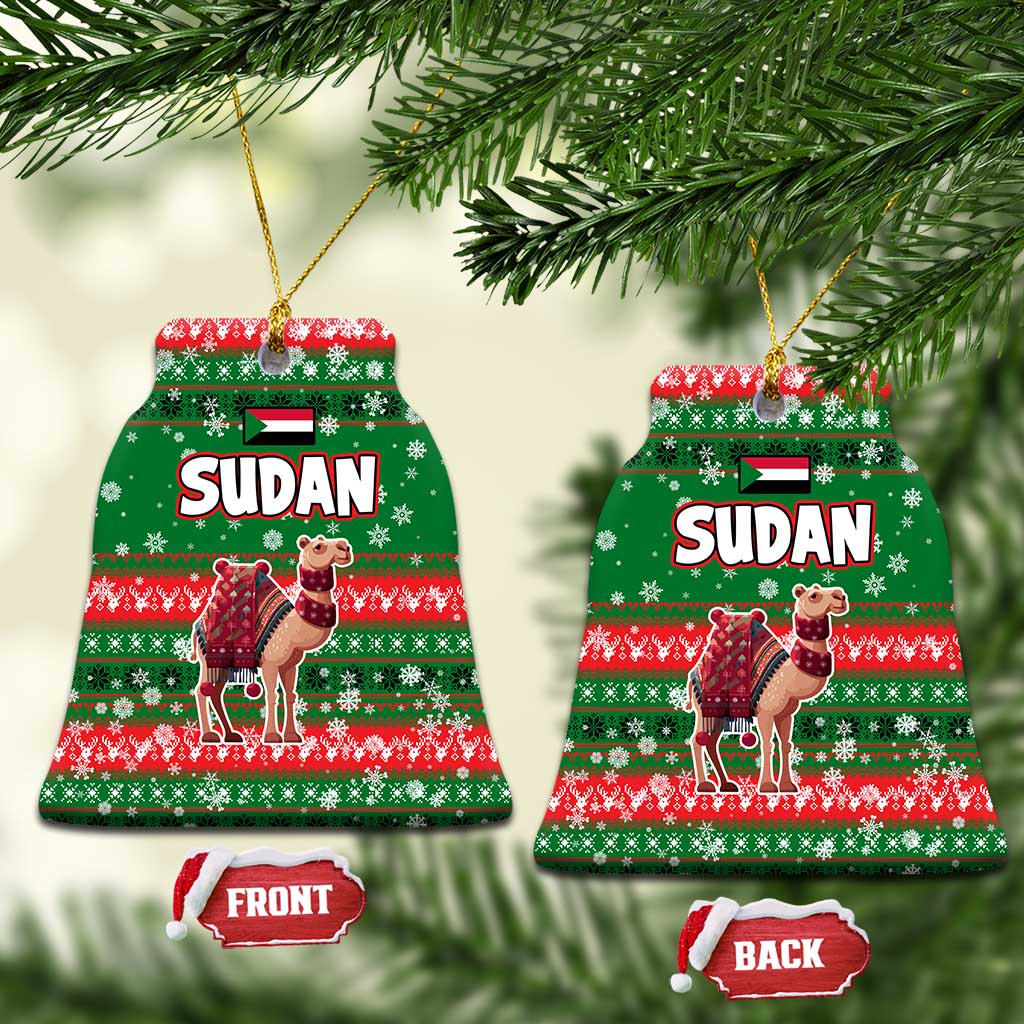 Sudan Christmas Ceramic Ornament with Green Red Xmas Camel Snowflake and Coat of Arms TS04