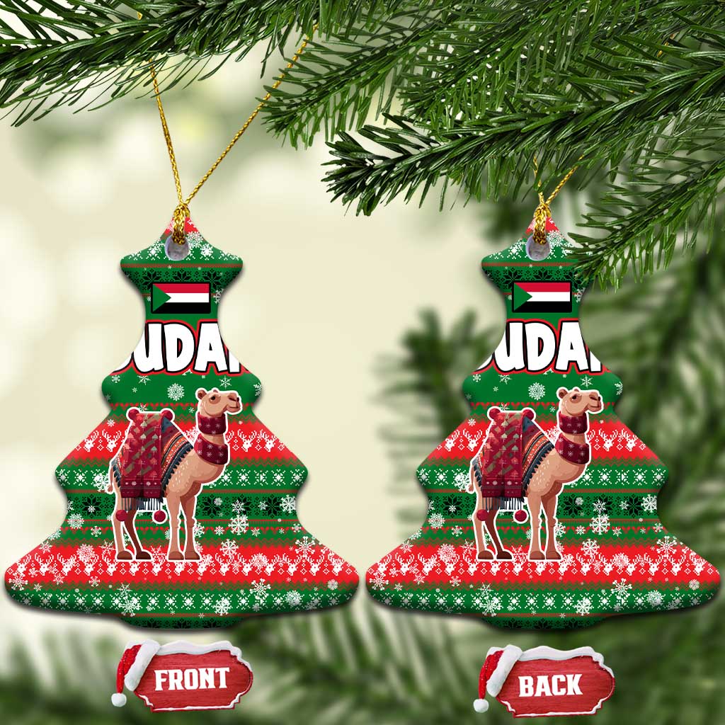 Sudan Christmas Ceramic Ornament with Green Red Xmas Camel Snowflake and Coat of Arms TS04