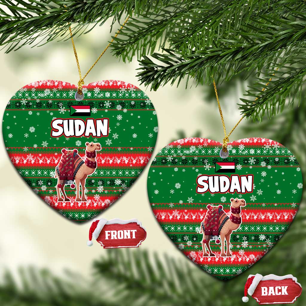 Sudan Christmas Ceramic Ornament with Green Red Xmas Camel Snowflake and Coat of Arms TS04