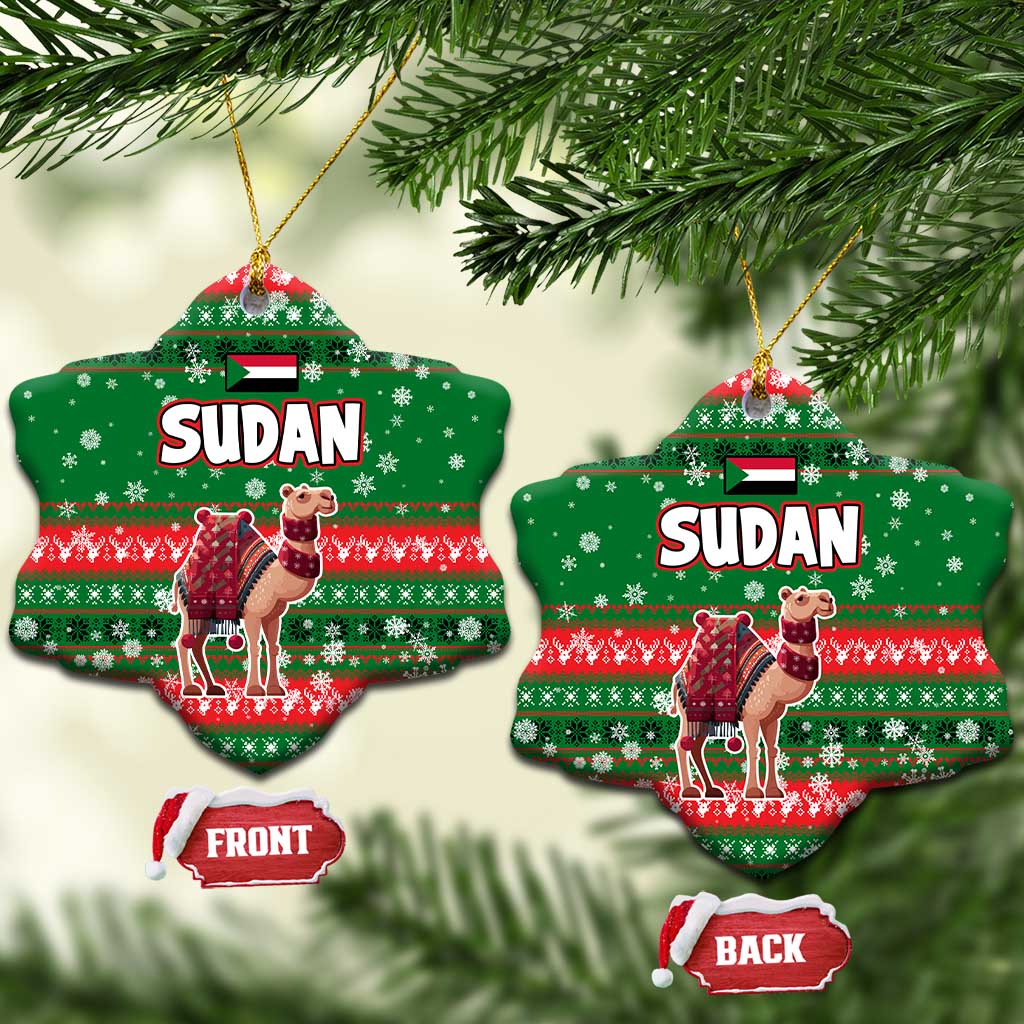 Sudan Christmas Ceramic Ornament with Green Red Xmas Camel Snowflake and Coat of Arms TS04