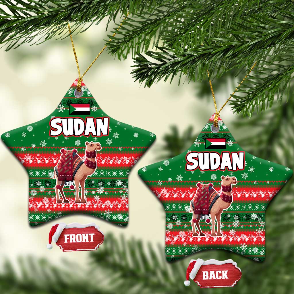 Sudan Christmas Ceramic Ornament with Green Red Xmas Camel Snowflake and Coat of Arms TS04