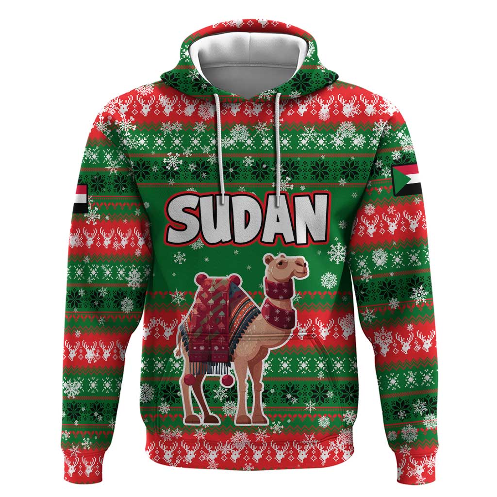 Sudan Christmas Hoodie with Green Red Xmas Camel Snowflake and Coat of Arms TS04