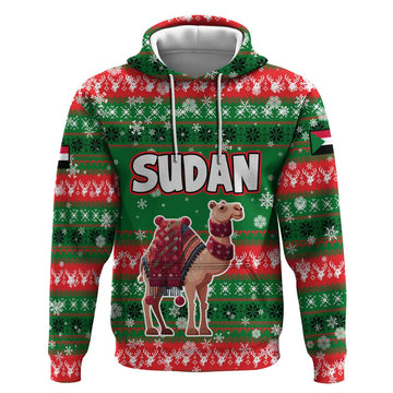Sudan Christmas Hoodie with Green Red Xmas Camel Snowflake and Coat of Arms TS04