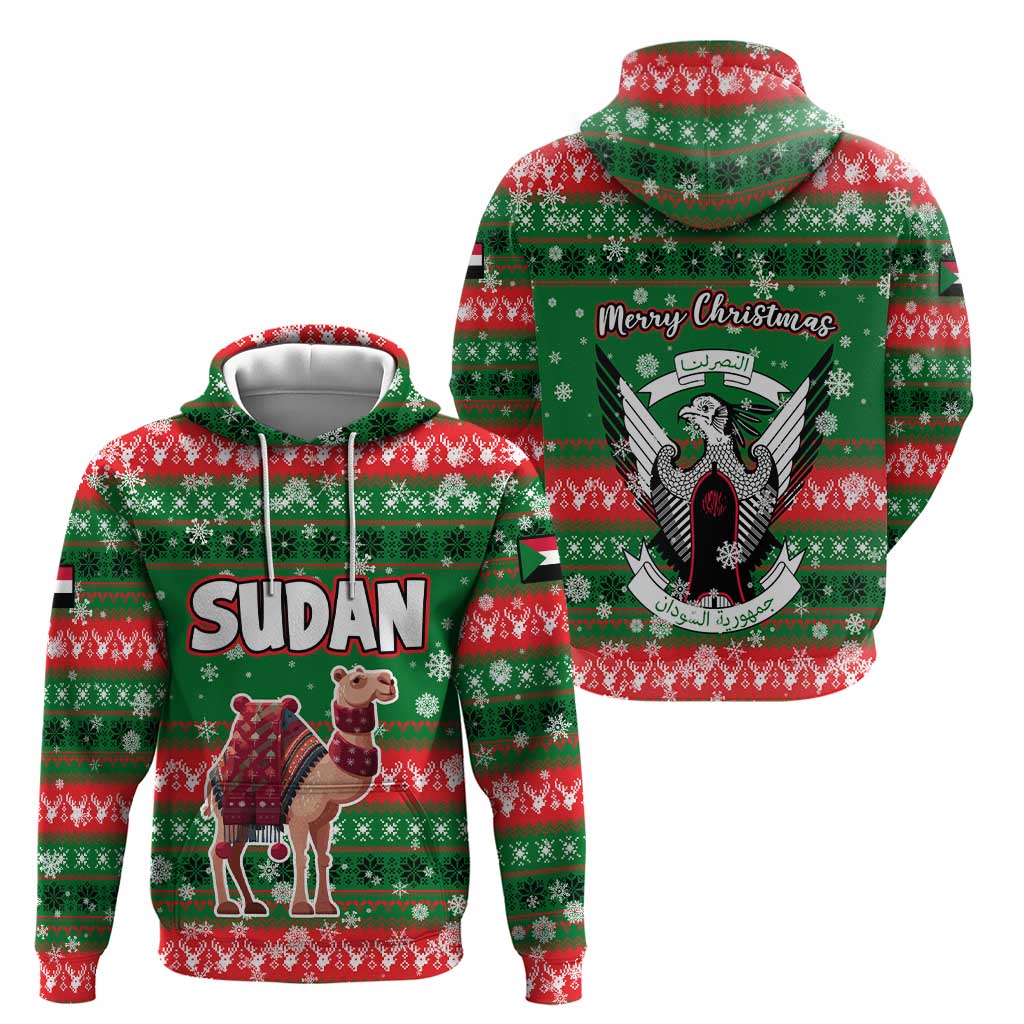 Sudan Christmas Hoodie with Green Red Xmas Camel Snowflake and Coat of Arms TS04