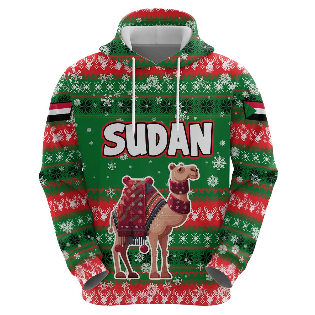 Sudan Christmas Hoodie with Green Red Xmas Camel Snowflake and Coat of Arms TS04