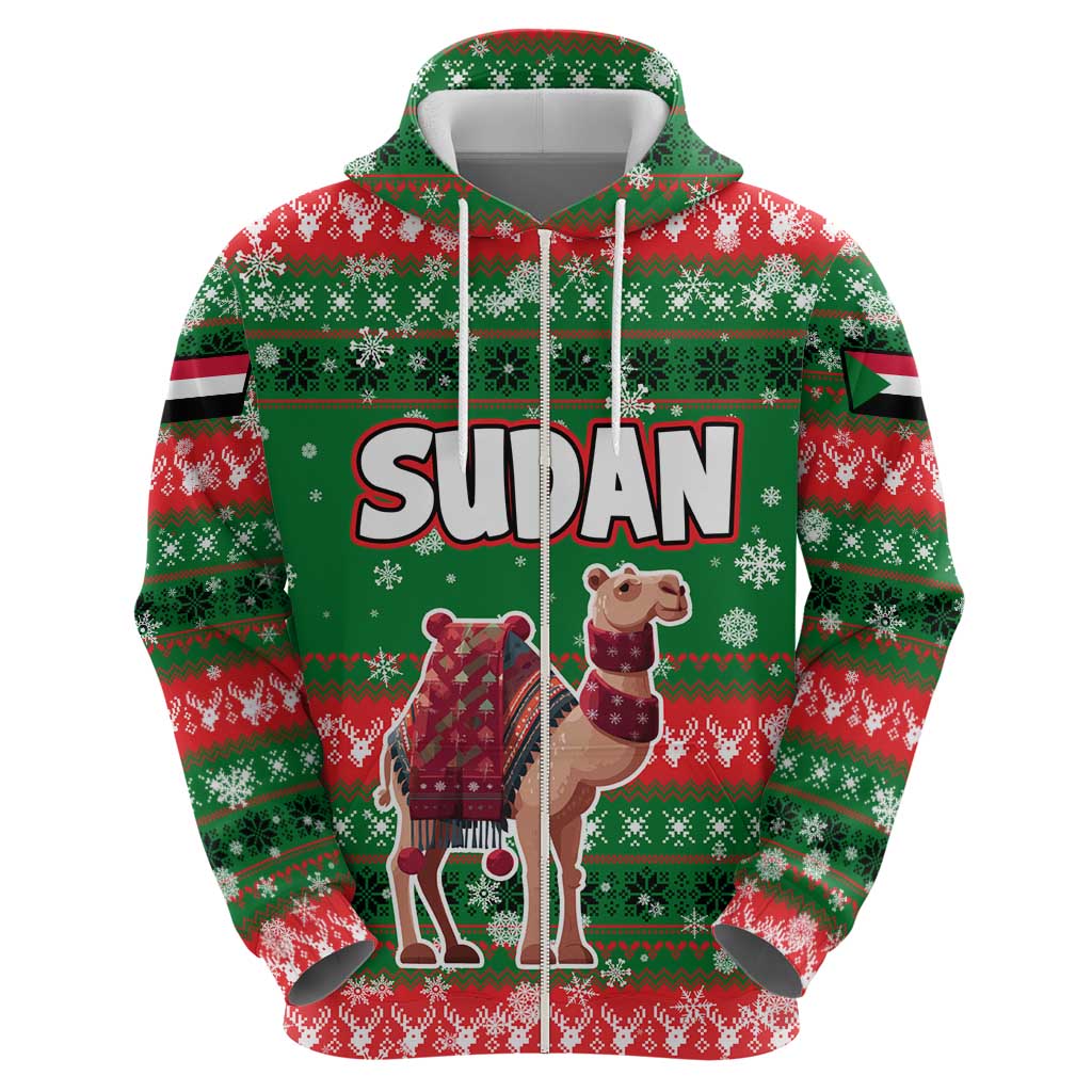 Sudan Christmas Hoodie with Green Red Xmas Camel Snowflake and Coat of Arms TS04