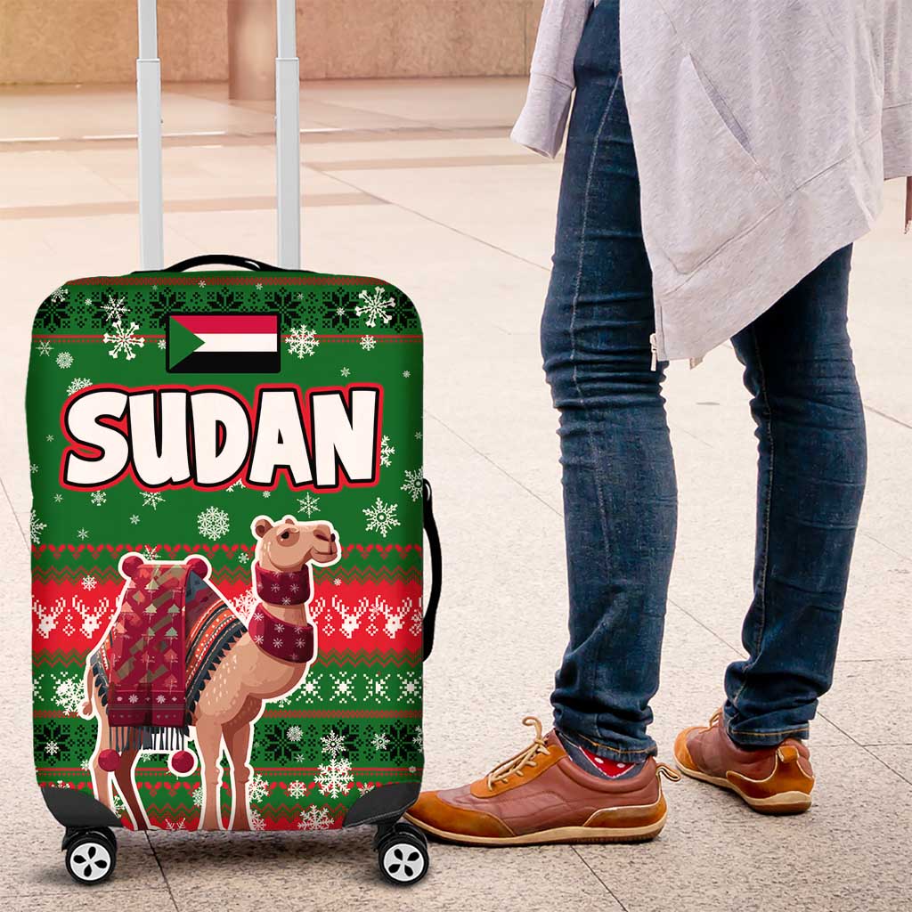 Sudan Christmas Luggage Cover with Green Red Xmas Camel Snowflake and Coat of Arms TS04
