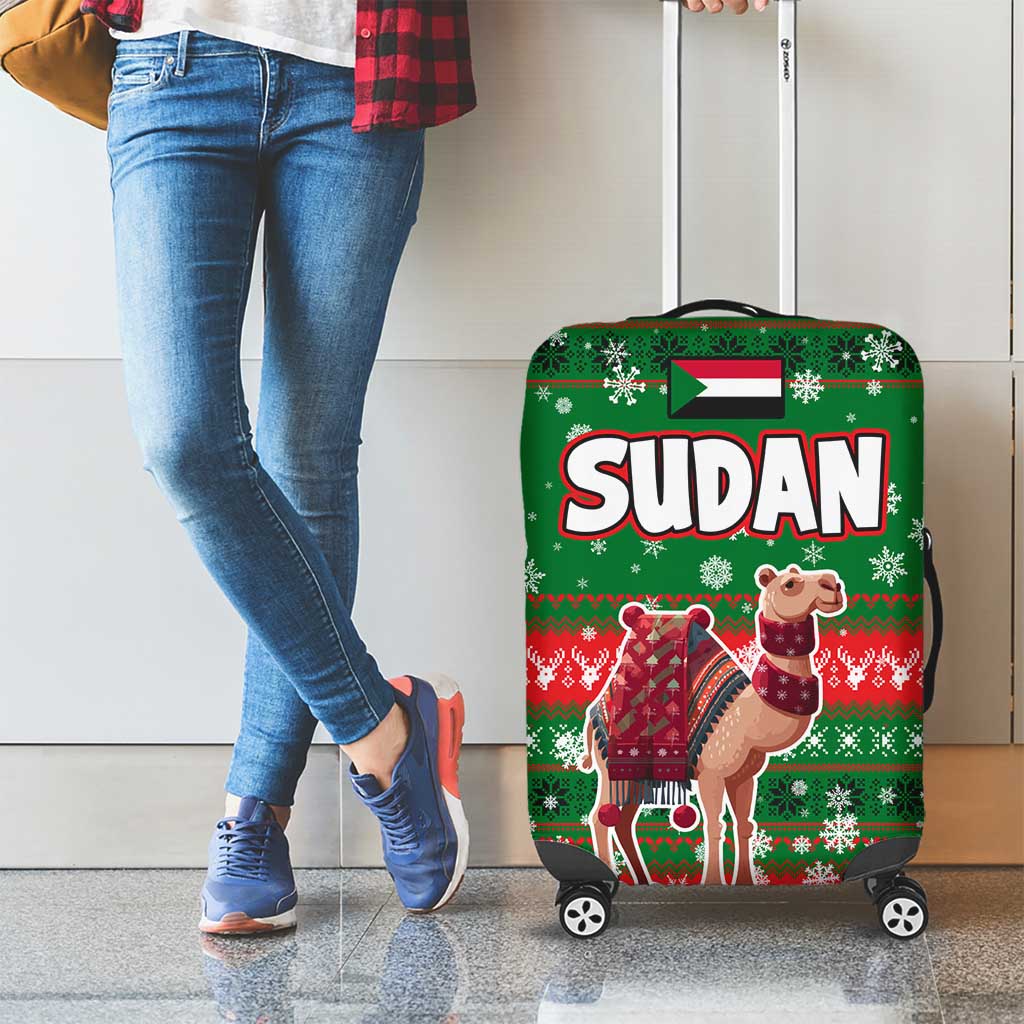 Sudan Christmas Luggage Cover with Green Red Xmas Camel Snowflake and Coat of Arms TS04