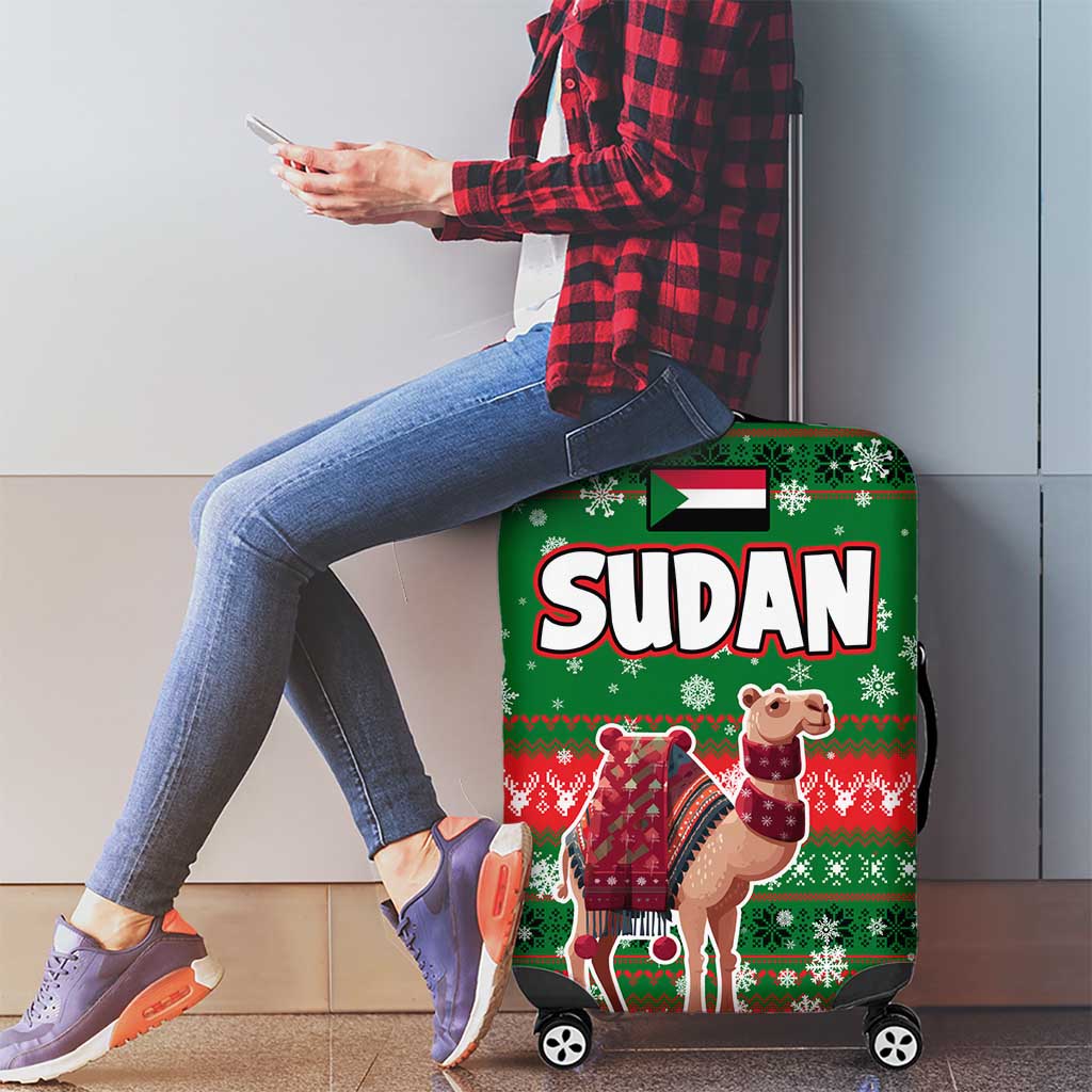 Sudan Christmas Luggage Cover with Green Red Xmas Camel Snowflake and Coat of Arms TS04