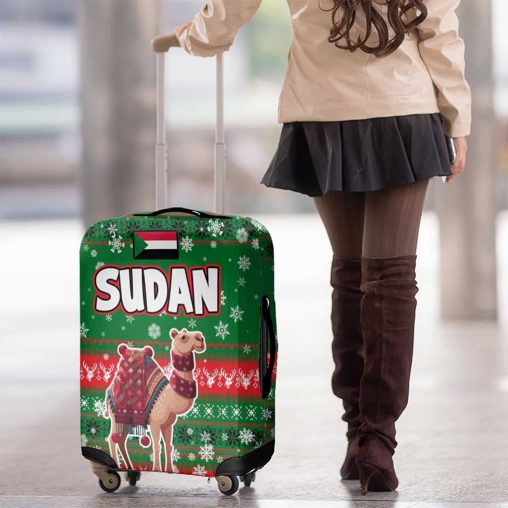 Sudan Christmas Luggage Cover with Green Red Xmas Camel Snowflake and Coat of Arms TS04