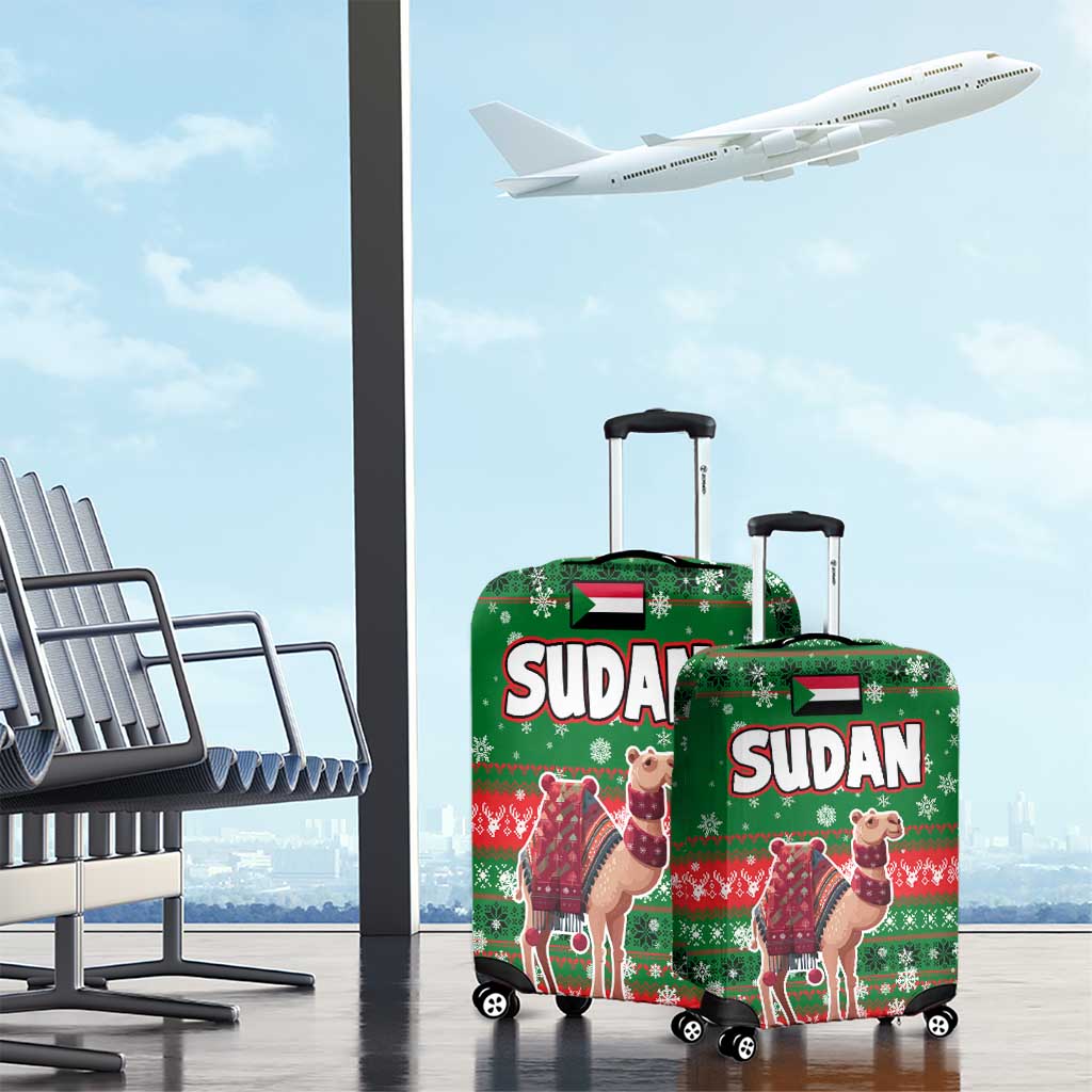 Sudan Christmas Luggage Cover with Green Red Xmas Camel Snowflake and Coat of Arms TS04