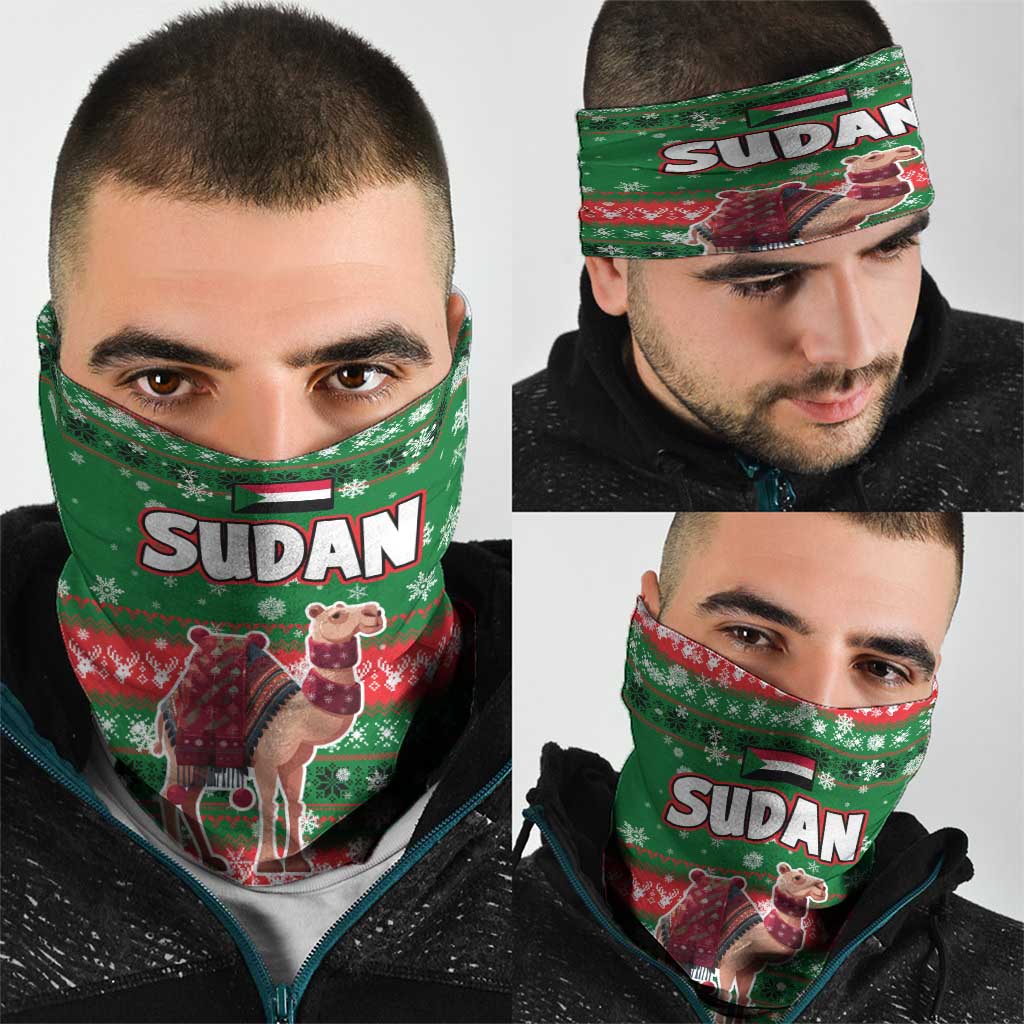 Sudan Christmas Neck Gaiter with Green Red Xmas Camel Snowflake and Coat of Arms TS04