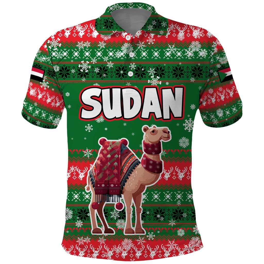 Sudan Christmas Polo Shirt with Green Red Xmas Camel Snowflake and Coat of Arms TS04