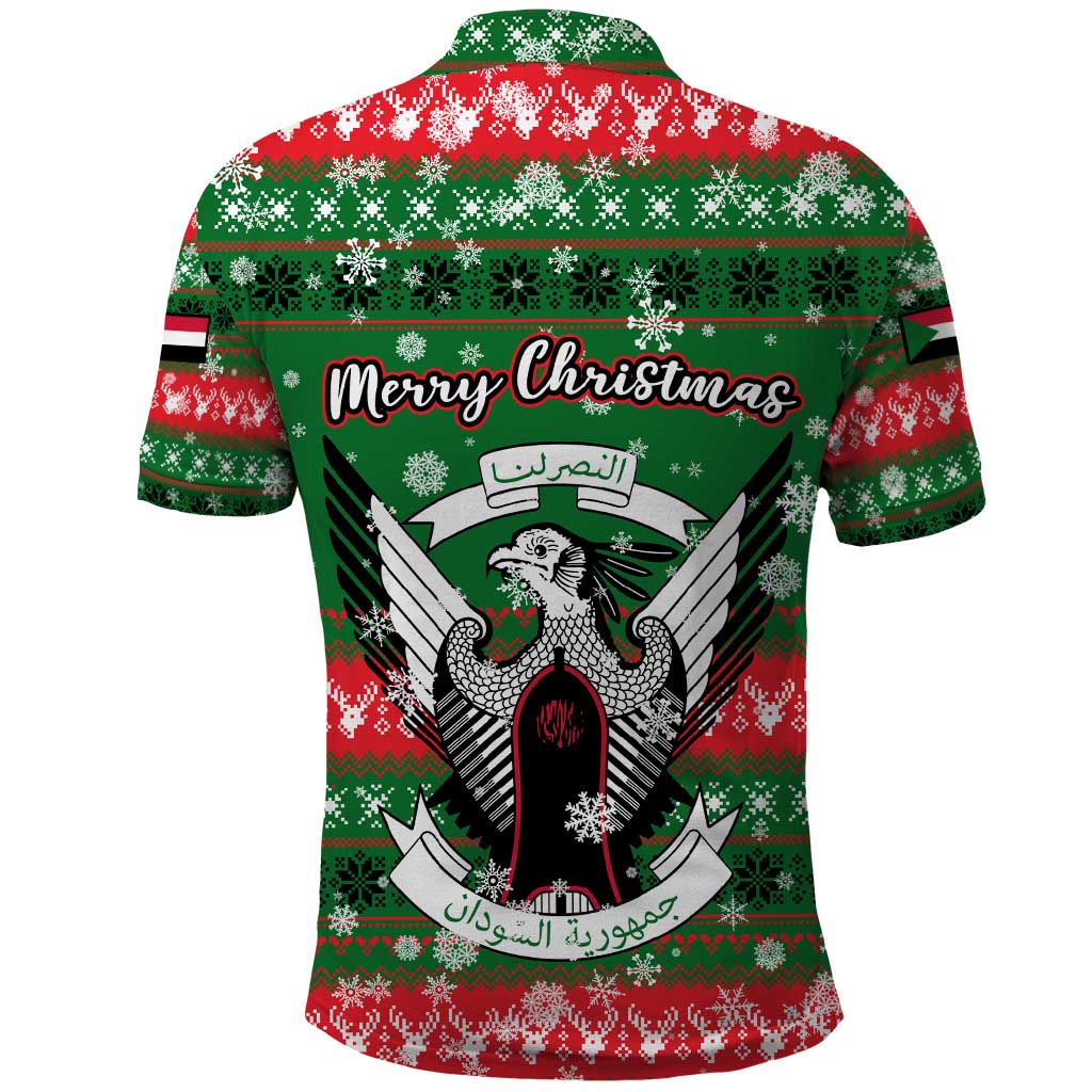 Sudan Christmas Polo Shirt with Green Red Xmas Camel Snowflake and Coat of Arms TS04