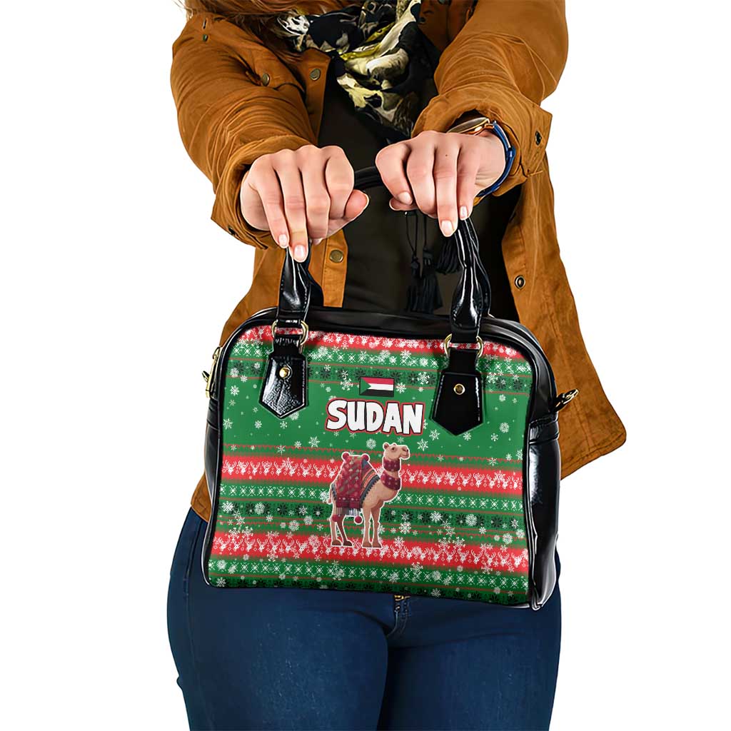 Sudan Christmas Shoulder Handbag with Green Red Xmas Camel Snowflake and Coat of Arms TS04