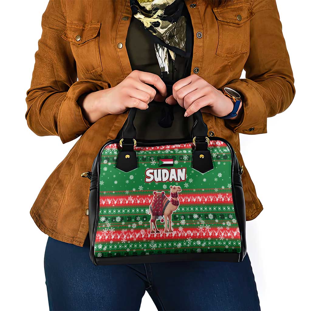 Sudan Christmas Shoulder Handbag with Green Red Xmas Camel Snowflake and Coat of Arms TS04