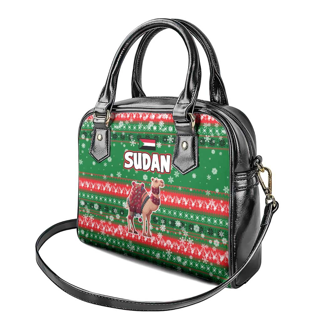 Sudan Christmas Shoulder Handbag with Green Red Xmas Camel Snowflake and Coat of Arms TS04