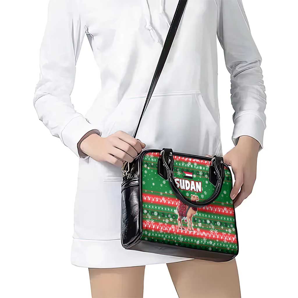 Sudan Christmas Shoulder Handbag with Green Red Xmas Camel Snowflake and Coat of Arms TS04