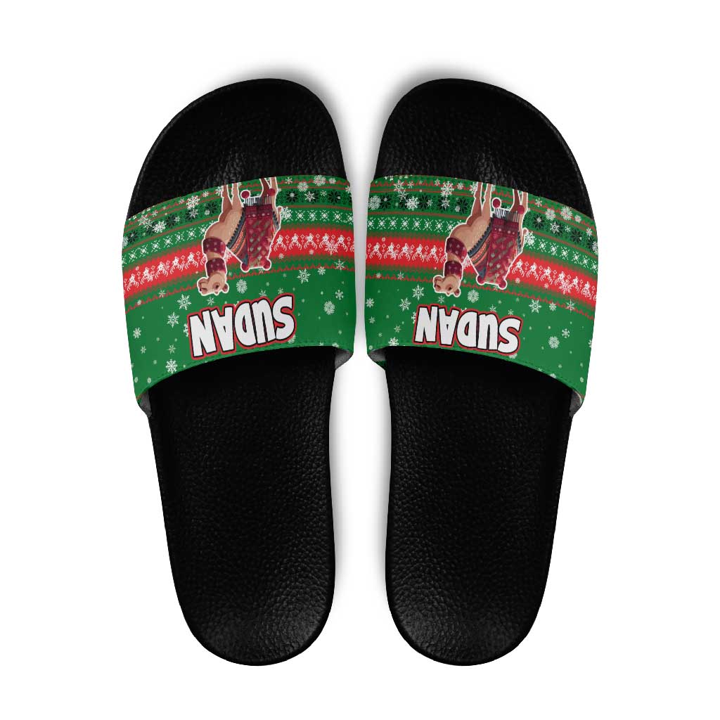 Sudan Christmas Slide Sandals with Green Red Xmas Camel Snowflake and Coat of Arms TS04