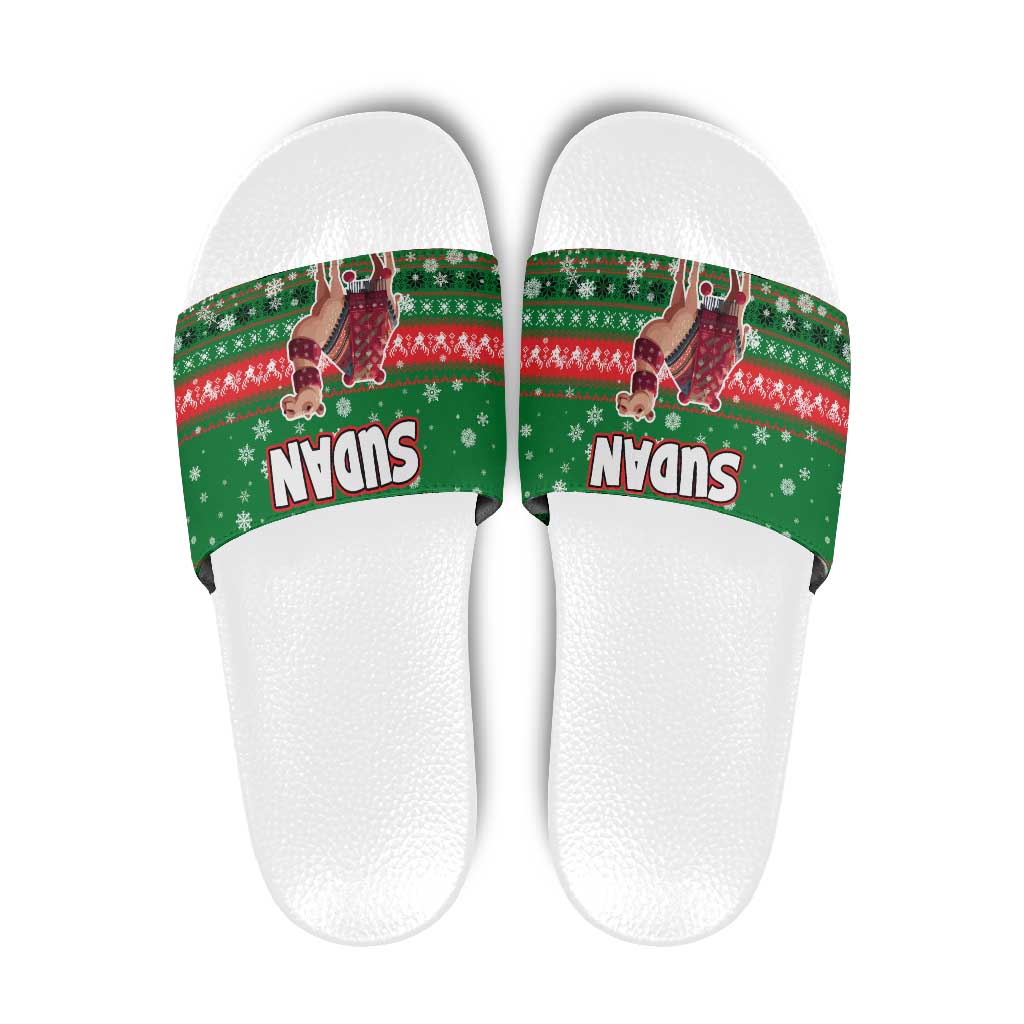 Sudan Christmas Slide Sandals with Green Red Xmas Camel Snowflake and Coat of Arms TS04