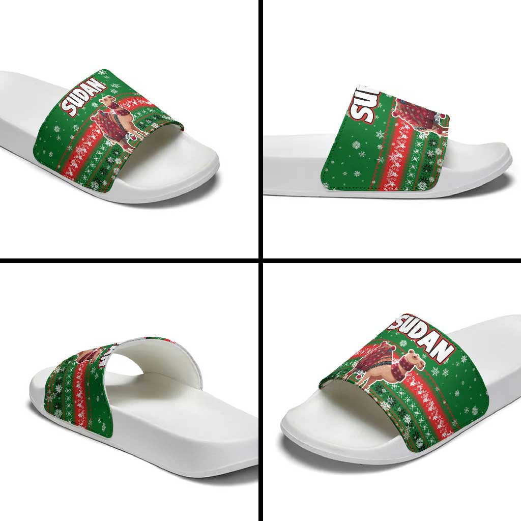 Sudan Christmas Slide Sandals with Green Red Xmas Camel Snowflake and Coat of Arms TS04