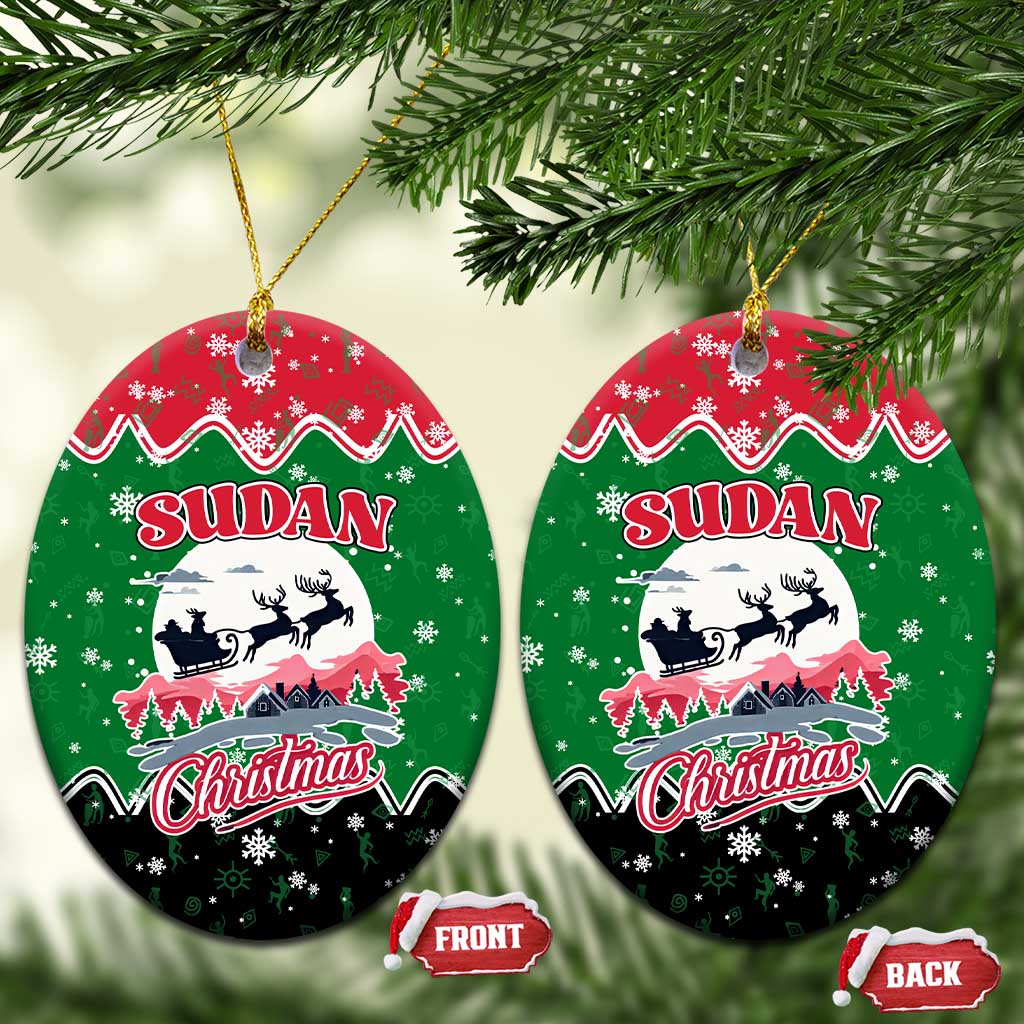 Sudan Christmas Ceramic Ornament with Red Green Black Xmas Santa Sleigh and Map TS04