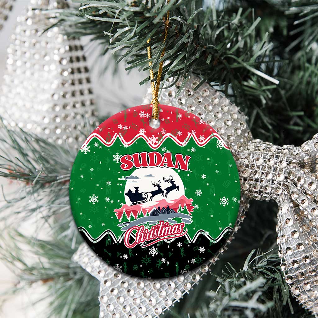 Sudan Christmas Ceramic Ornament with Red Green Black Xmas Santa Sleigh and Map TS04