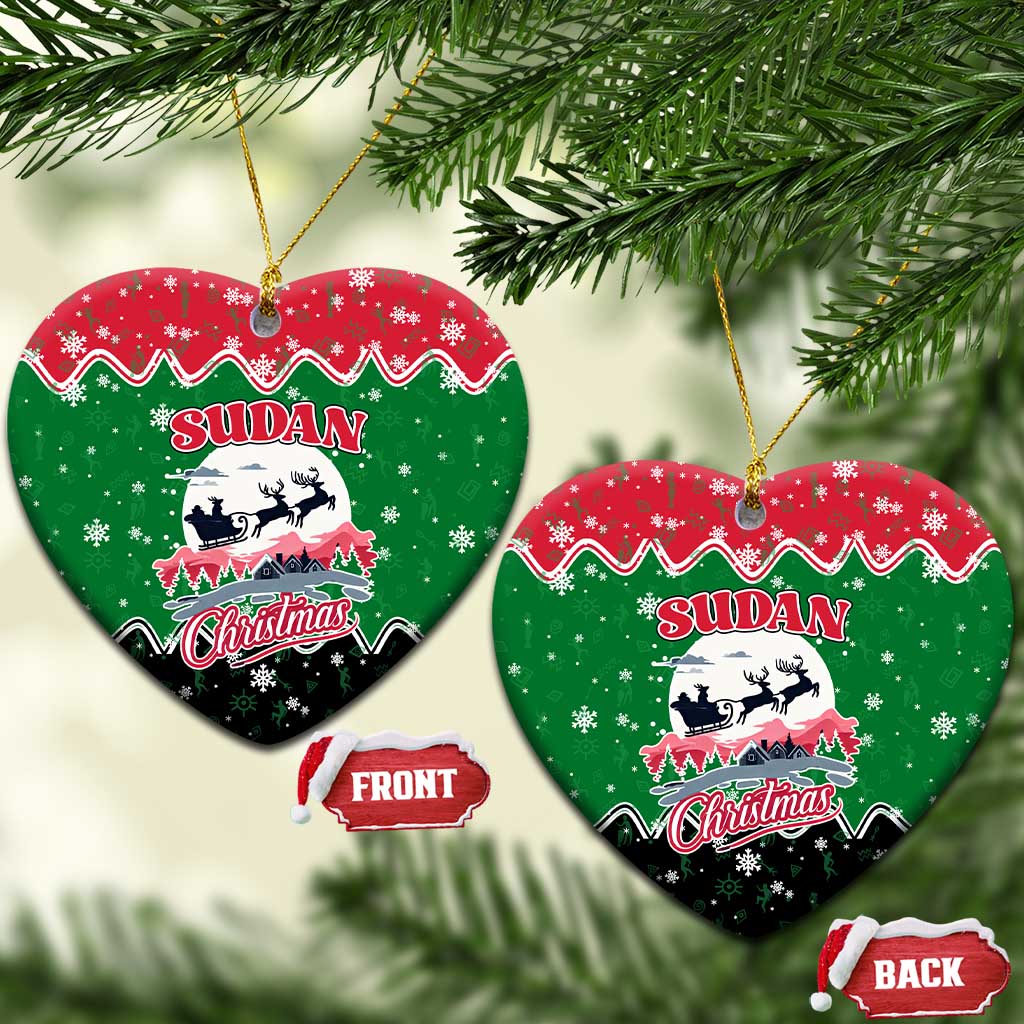Sudan Christmas Ceramic Ornament with Red Green Black Xmas Santa Sleigh and Map TS04