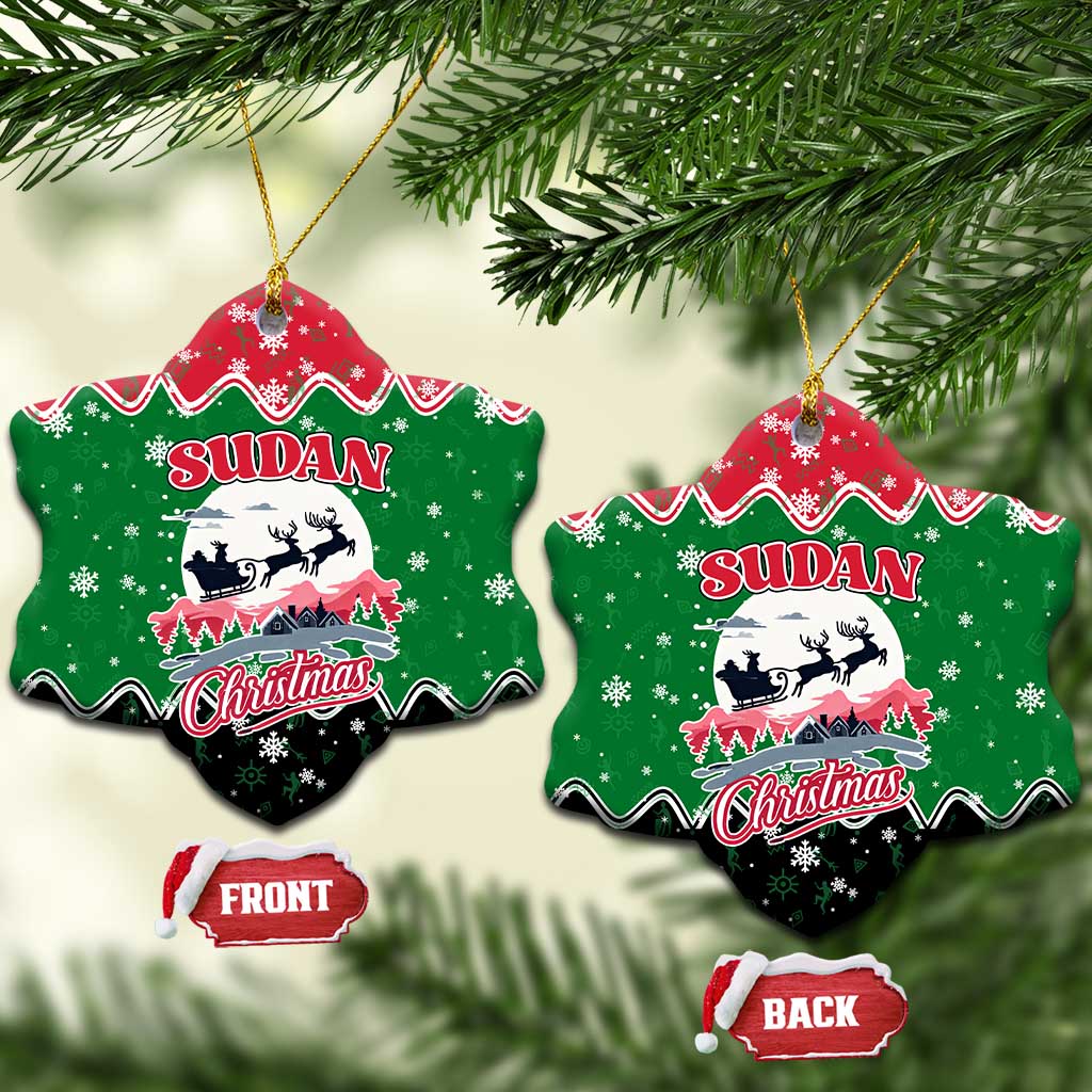 Sudan Christmas Ceramic Ornament with Red Green Black Xmas Santa Sleigh and Map TS04