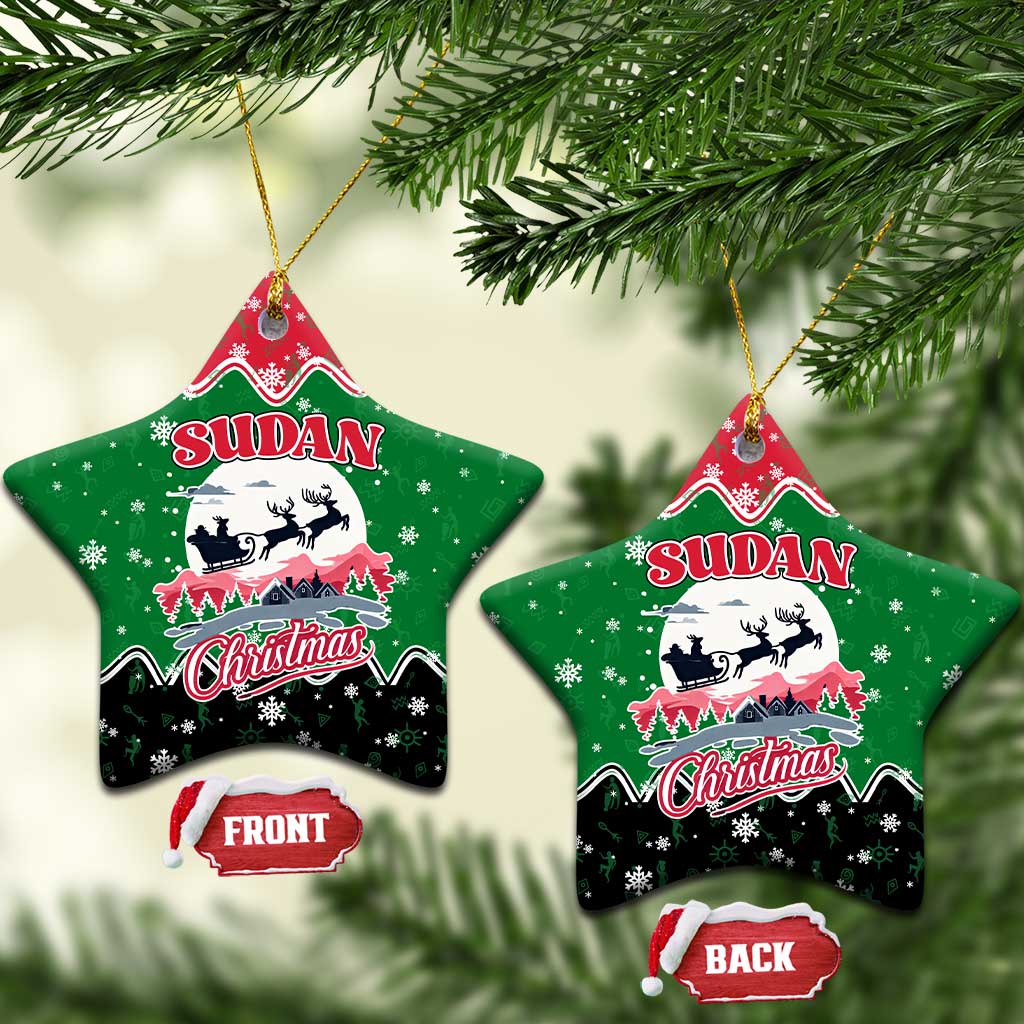 Sudan Christmas Ceramic Ornament with Red Green Black Xmas Santa Sleigh and Map TS04