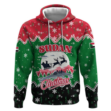 Sudan Christmas Hoodie with Red Green Black Xmas Santa Sleigh and Map TS04