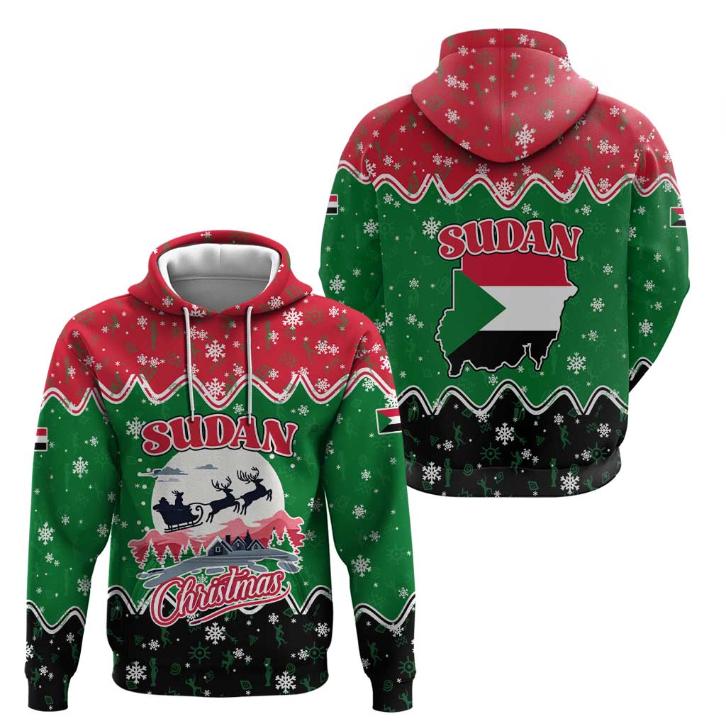 Sudan Christmas Hoodie with Red Green Black Xmas Santa Sleigh and Map TS04