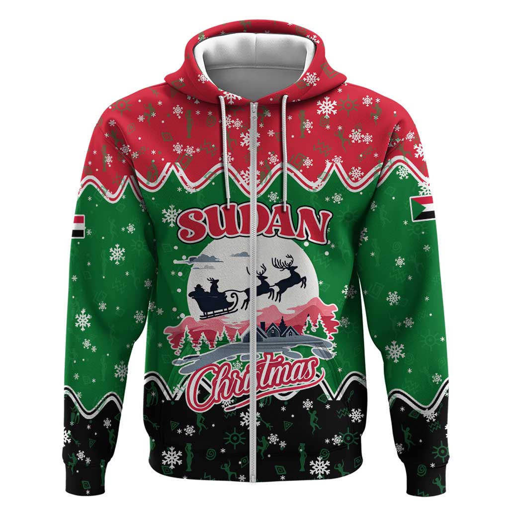 Sudan Christmas Hoodie with Red Green Black Xmas Santa Sleigh and Map TS04