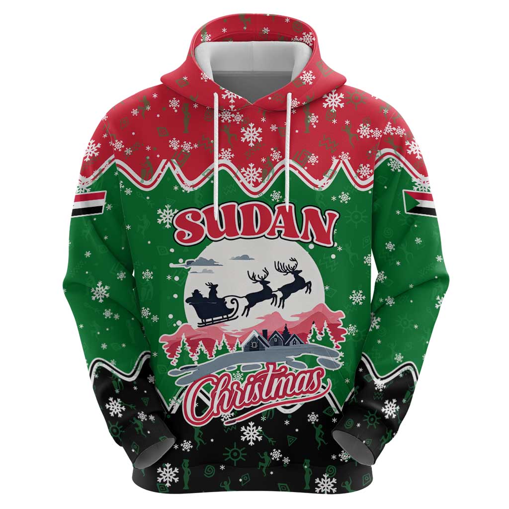 Sudan Christmas Hoodie with Red Green Black Xmas Santa Sleigh and Map TS04