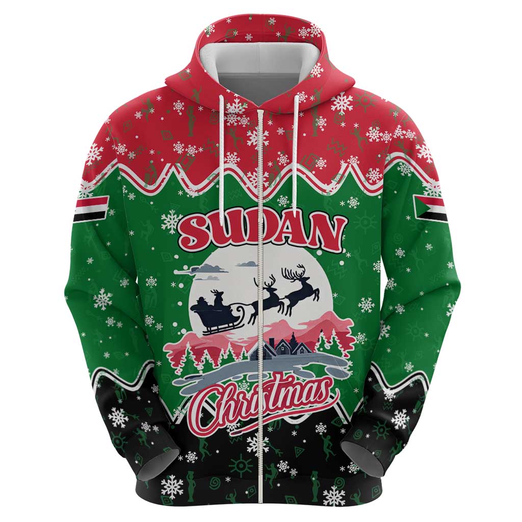 Sudan Christmas Hoodie with Red Green Black Xmas Santa Sleigh and Map TS04