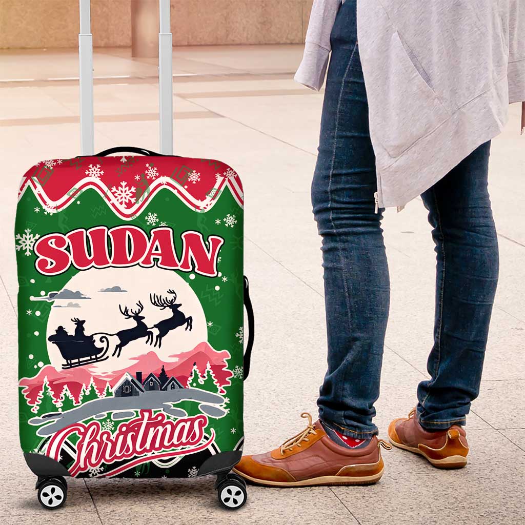 Sudan Christmas Luggage Cover with Red Green Black Xmas Santa Sleigh and Map TS04