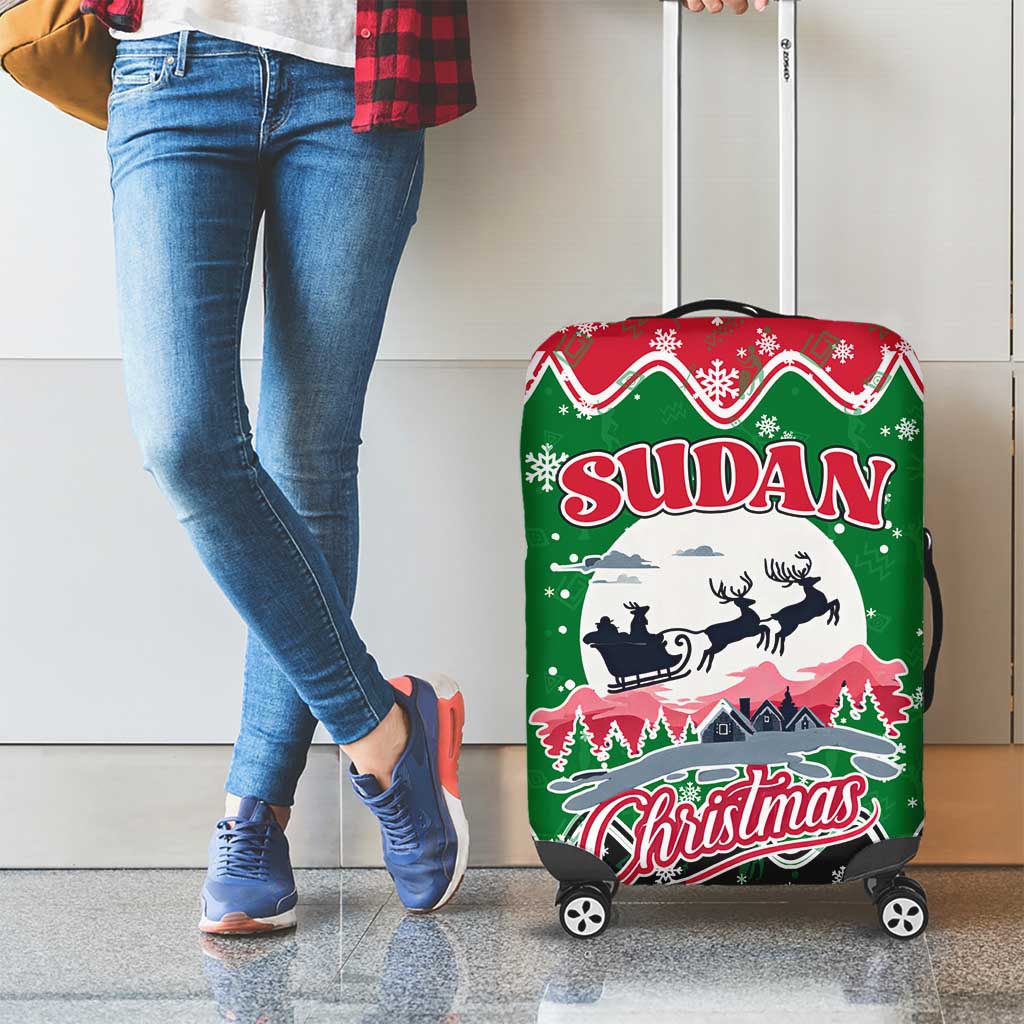 Sudan Christmas Luggage Cover with Red Green Black Xmas Santa Sleigh and Map TS04