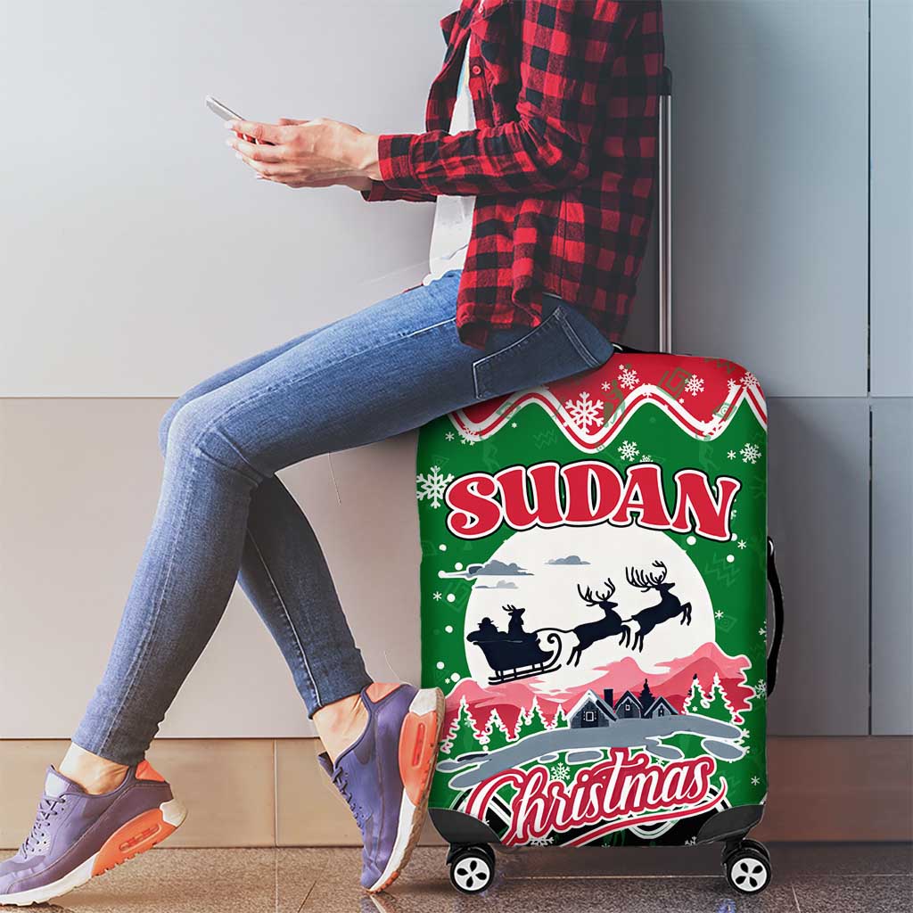 Sudan Christmas Luggage Cover with Red Green Black Xmas Santa Sleigh and Map TS04