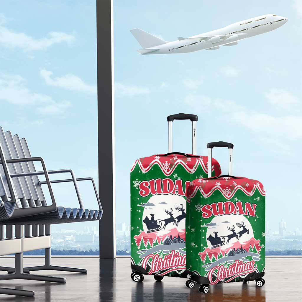 Sudan Christmas Luggage Cover with Red Green Black Xmas Santa Sleigh and Map TS04