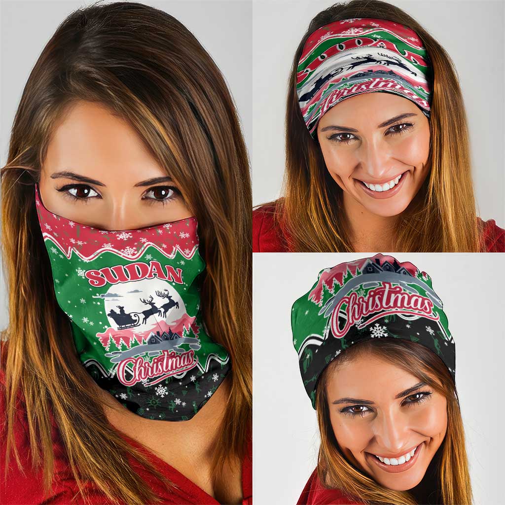 Sudan Christmas Neck Gaiter with Red Green Black Xmas Santa Sleigh and Map TS04