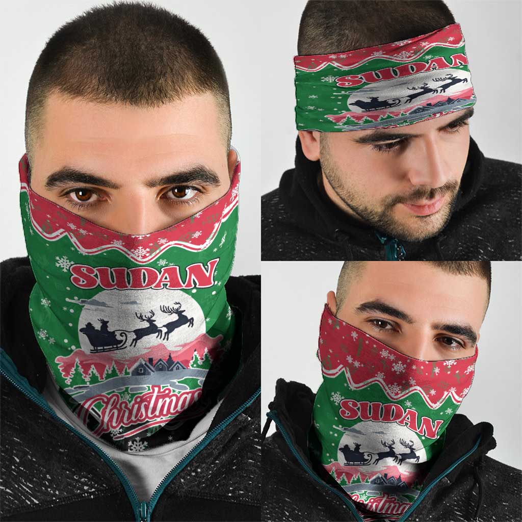 Sudan Christmas Neck Gaiter with Red Green Black Xmas Santa Sleigh and Map TS04